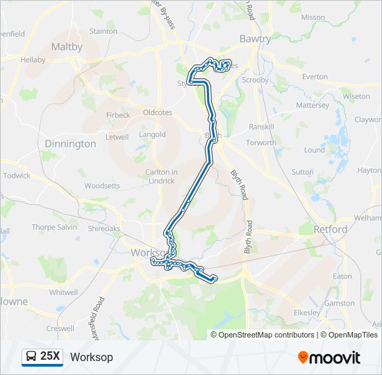 25x Route: Schedules, Stops & Maps - Worksop (Updated)