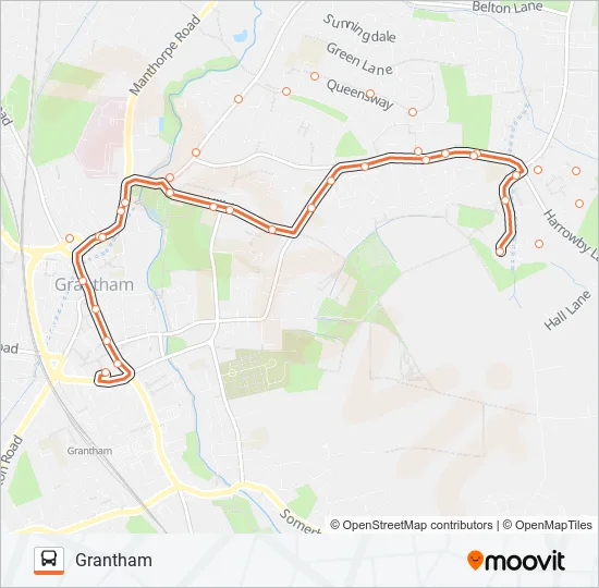 1B|GRANTHAM INTO TOWN Bus Line Map