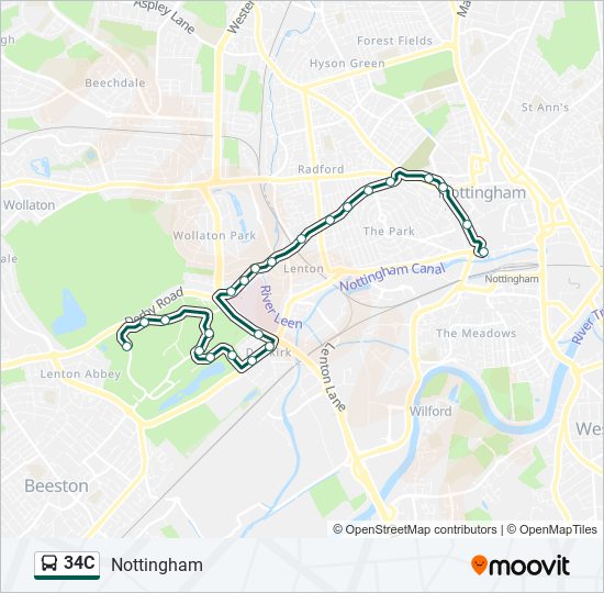 34c Route: Schedules, Stops & Maps - Nottingham University Main