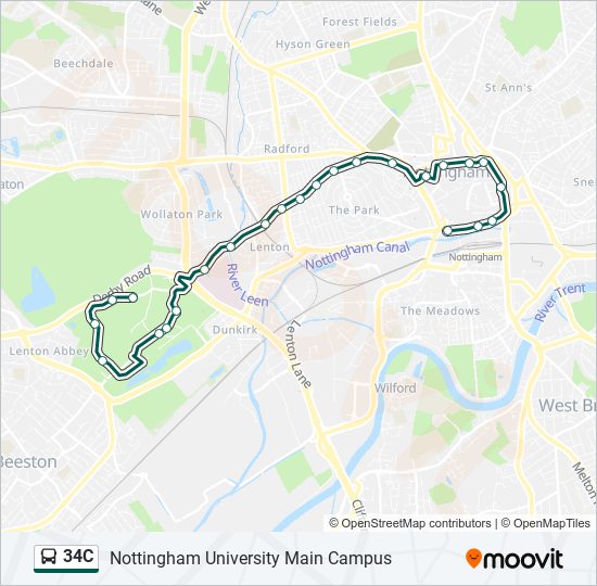 34c Route: Schedules, Stops & Maps - Nottingham University Main