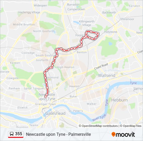 355 Route Schedules, Stops & Maps Newcastle upon Tyne (Updated)