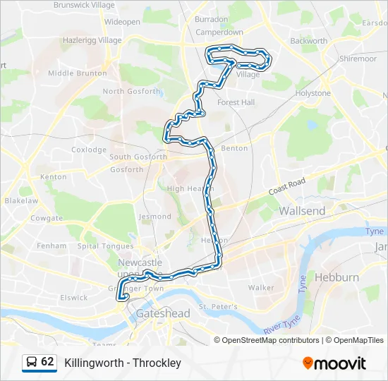 62 Route: Schedules, Stops & Maps - Newcastle upon Tyne (Updated)