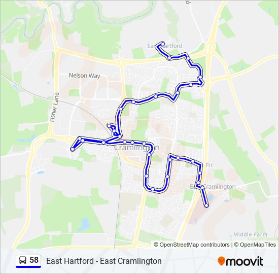 58 Route: Schedules, Stops & Maps - East Cramlington (Updated)