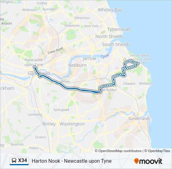 X34 Bus Line Map