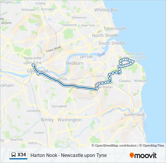 X34 Bus Line Map