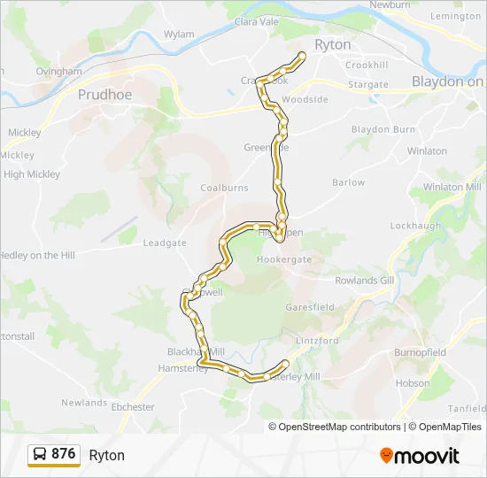 Stella Ryton Map Uk 876 Route - Hamsterley Mill - Ryton: Schedules, Stops & Maps (Updated)