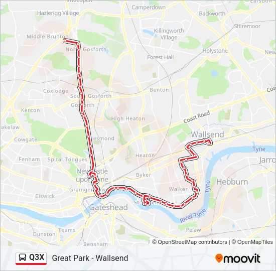 Q3X Bus Line Map