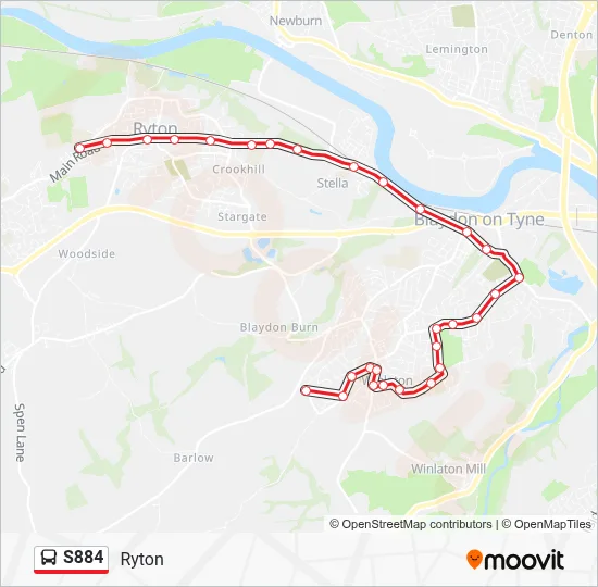 Stella Ryton Map Uk S884 Route: Schedules, Stops & Maps - Ryton (Updated)