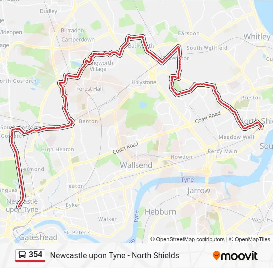 354 Route: Schedules, Stops & Maps - North Shields (Updated)