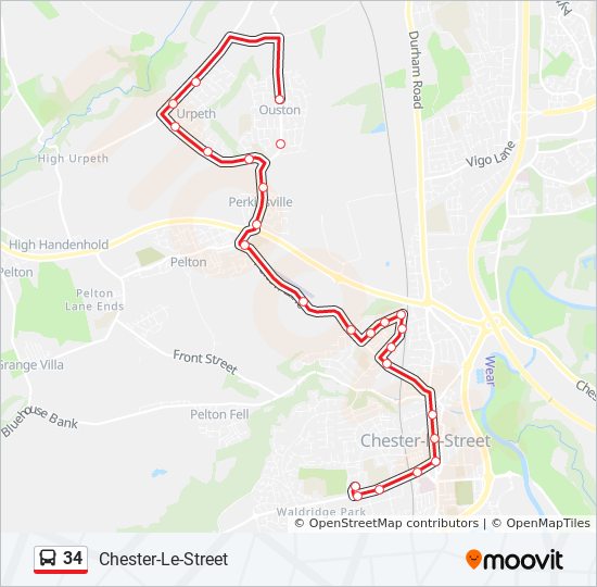 Bus 34 Route Map 34 Route: Schedules, Stops & Maps - Chester-Le-Street (Updated)