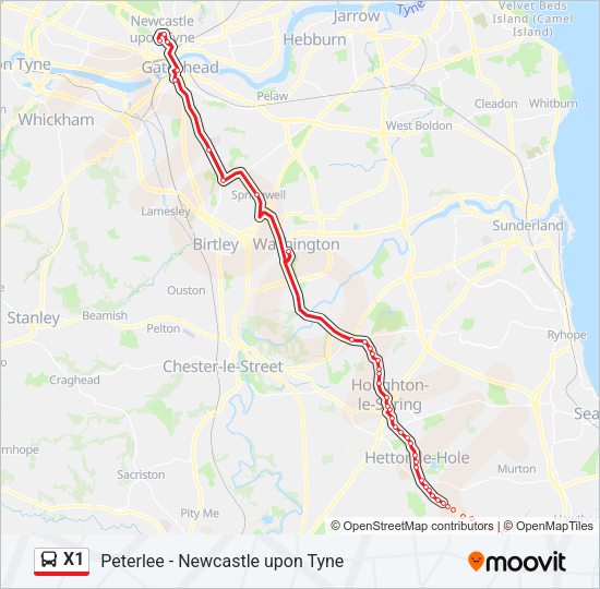 X1 Bus Route Map X1 Route: Schedules, Stops & Maps - Newcastle Upon Tyne (Updated)