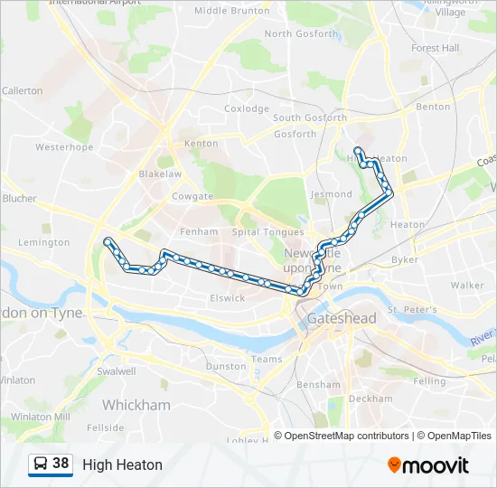 38 Route: Schedules, Stops & Maps - High Heaton (Updated)