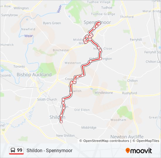 Bus 99 Route Map 99 Route: Schedules, Stops & Maps - Spennymoor (Updated)