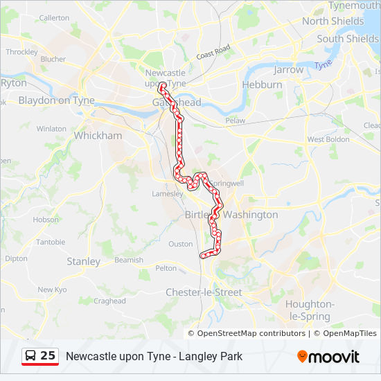 Bus 25 Route Map 25 Route: Schedules, Stops & Maps - Gateshead (Updated)