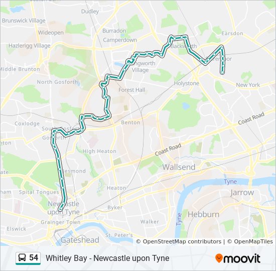 Bus 54 Route Map 54 Route: Schedules, Stops & Maps - Shiremoor (Updated)