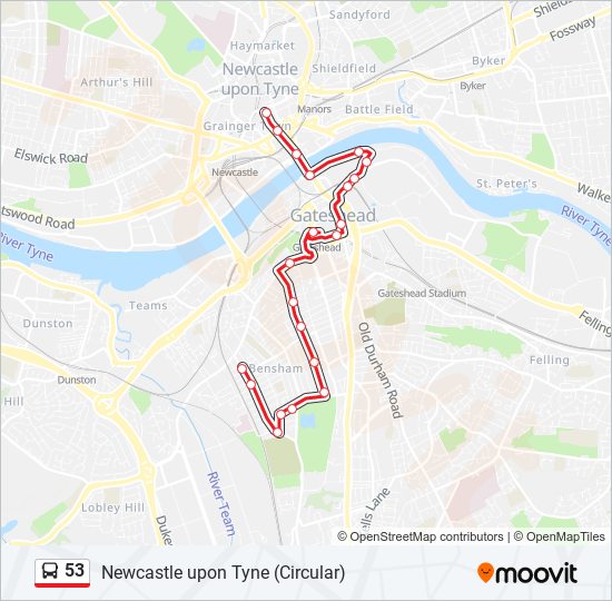 Bus 53 Route Map 53 Route: Schedules, Stops & Maps - Bensham (Updated)