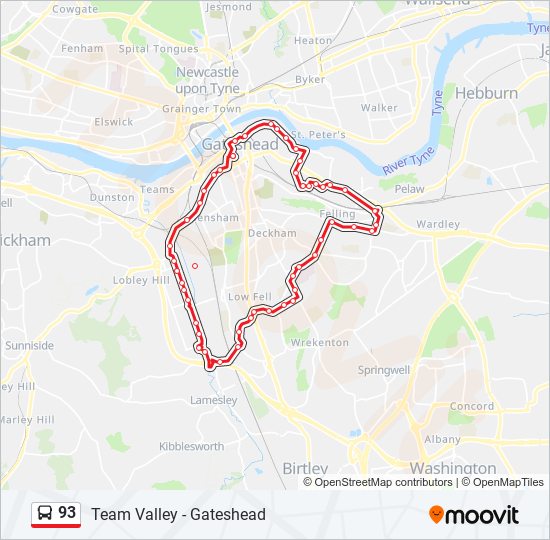 93 Route: Schedules, Stops & Maps - Gateshead (Updated)