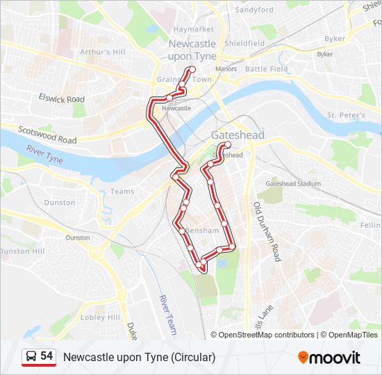 Bus 54 Route Map 54 Route: Schedules, Stops & Maps - Gateshead (Updated)