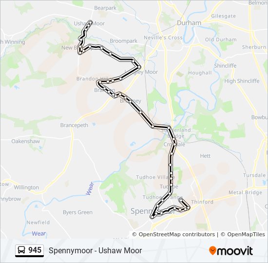 Bus 945 Route Map 945 Route: Schedules, Stops & Maps - Ushaw Moor (Updated)