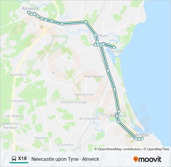 X18 bus Line Map