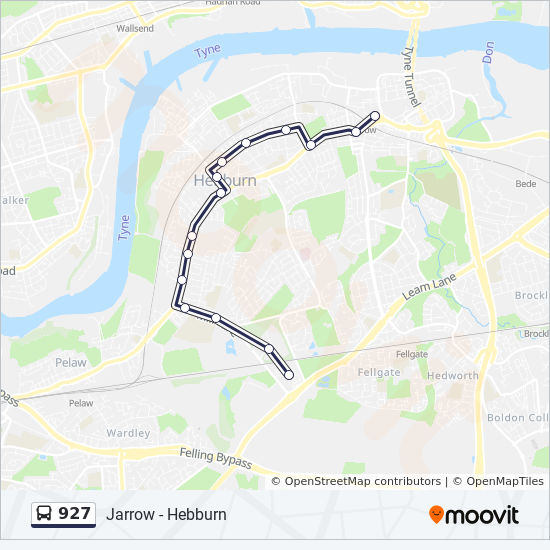 Bus 927 Route Map 927 Route: Schedules, Stops & Maps - Hebburn (Updated)