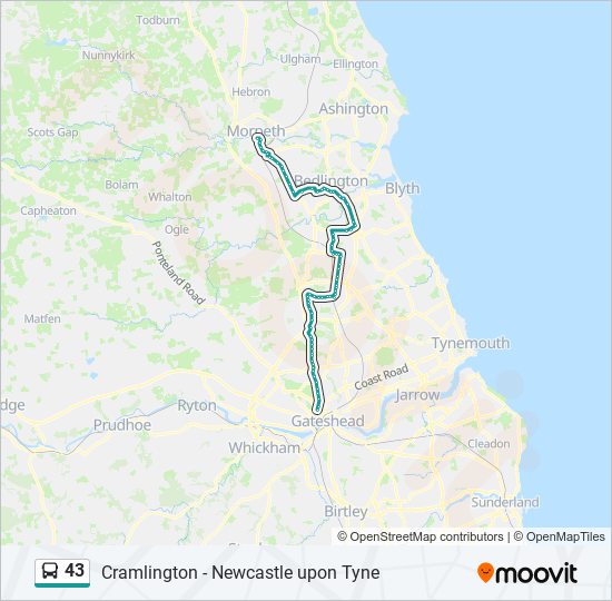 Bus 43 Route Map 43 Route: Schedules, Stops & Maps - Morpeth (Updated)