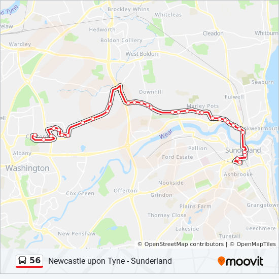 Bus 56 Route Map 56 Route: Schedules, Stops & Maps - Gateshead (Updated)