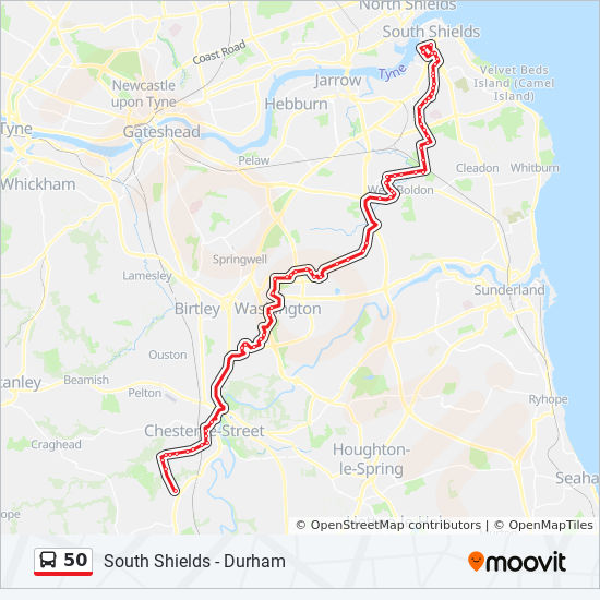 Bus 50 Route Map 50 Route: Schedules, Stops & Maps - Chester Moor (Updated)