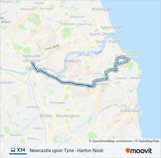 x34 Route Schedules, Stops & Maps Newcastle upon Tyne (Updated)