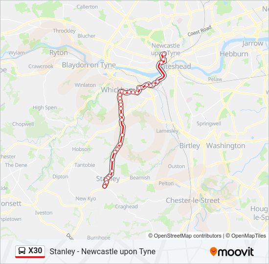 X30 Bus Line Map