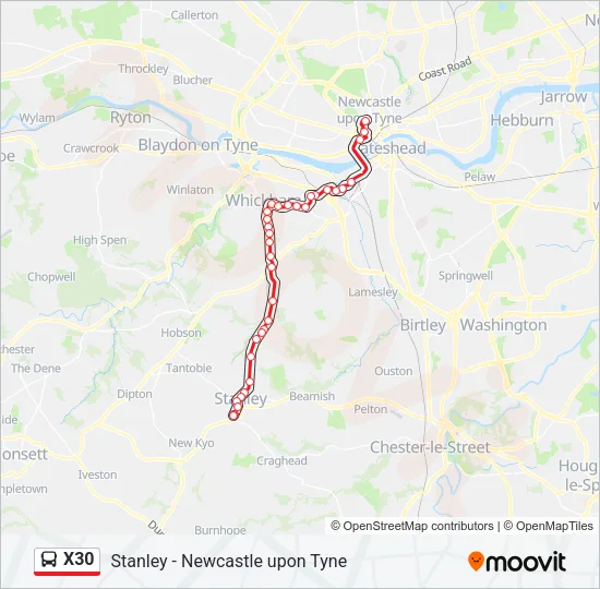 X30 Bus Line Map