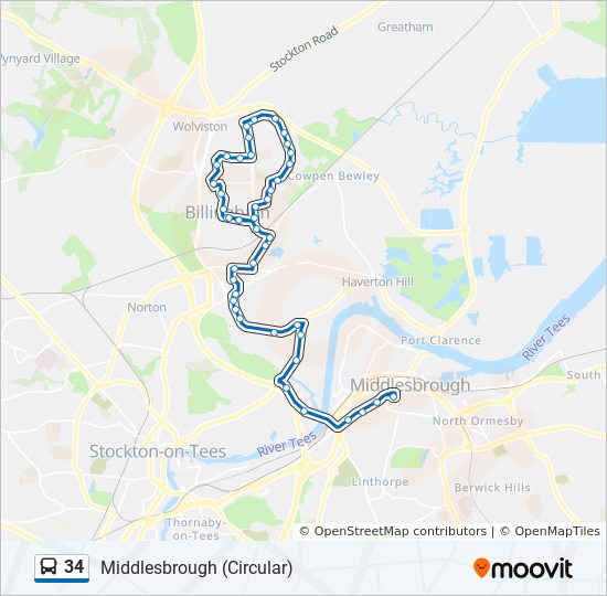 Bus 34 Route Map 34 Route: Schedules, Stops & Maps - Billingham (Updated)