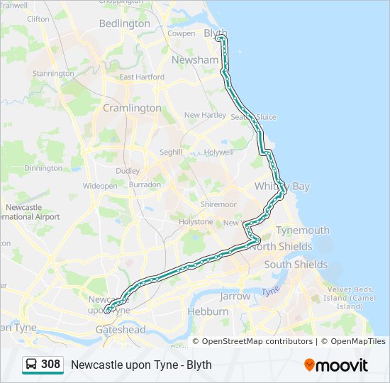 308 Route: Schedules, Stops & Maps - Newcastle upon Tyne (Updated)