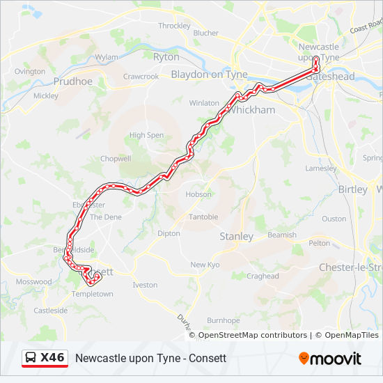 S46 Bus Route Map X46 Route: Schedules, Stops & Maps - Consett (Updated)