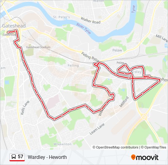 57 Route: Schedules, Stops & Maps - Gateshead (Updated)