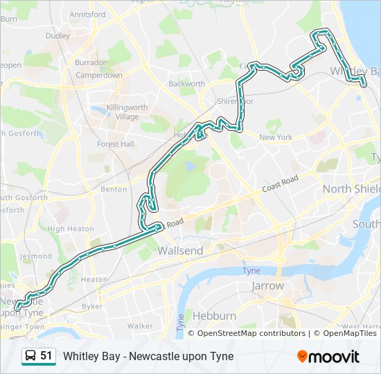 Newcastle Bus Routes Map 51 Route: Schedules, Stops & Maps - Newcastle Upon Tyne (Updated)