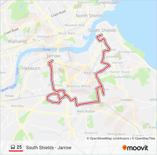 25 Route - South Shields - Jarrow: Schedules, Stops & Maps (Updated)