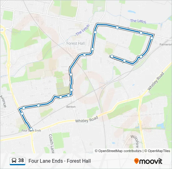 38 Route: Schedules, Stops & Maps - Four Lane Ends (Updated)
