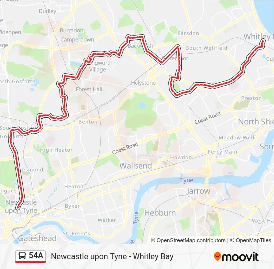 54A Route: Schedules, Stops & Maps - Whitley Bay (Updated)