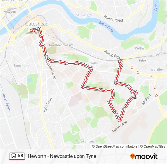 58 Route: Schedules, Stops & Maps - Gateshead (Updated)