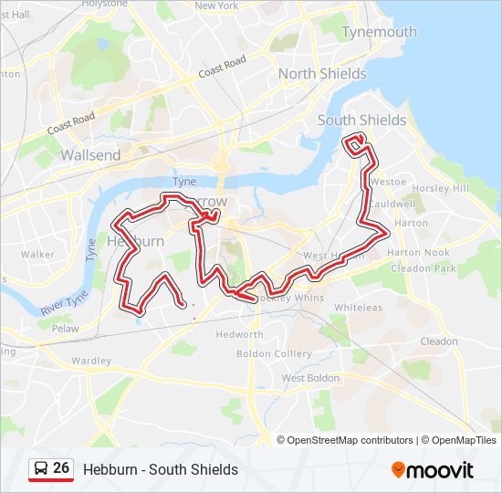 Bus 26 Route Map 26 Route: Schedules, Stops & Maps - Hebburn (Updated)