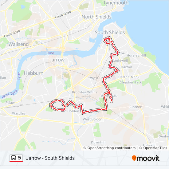 Bus 5 Route Map 5 Route: Schedules, Stops & Maps - Hedworth (Updated)