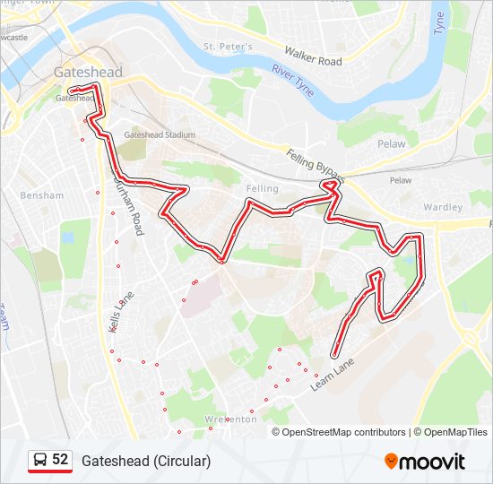 Leam Lane Gateshead Map 52 Route: Schedules, Stops & Maps - Gateshead (Updated)