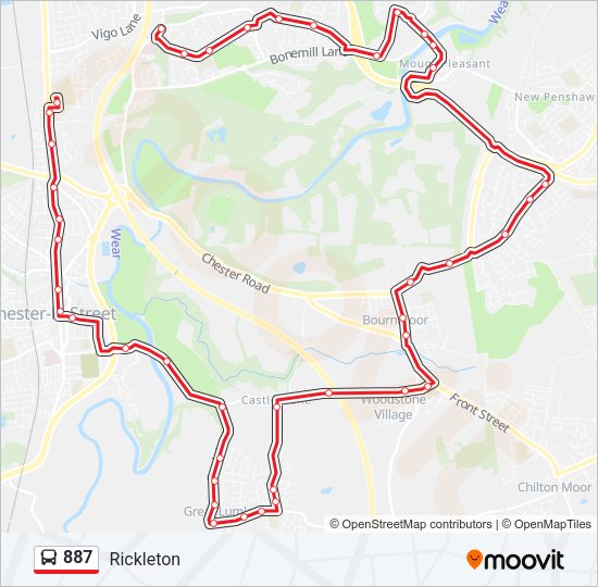 887 bus Line Map