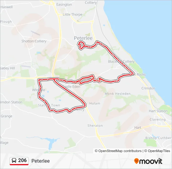 206 Route - Peterlee (Circular): Schedules, Stops & Maps (Updated)
