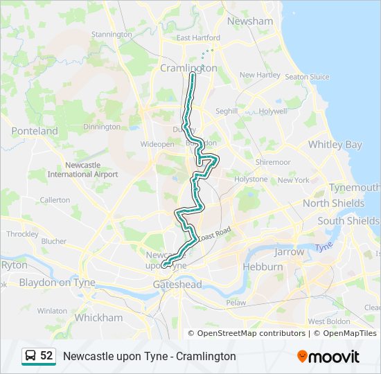 Bus 52 Route Map 52 Route: Schedules, Stops & Maps - Newcastle Upon Tyne (Updated)