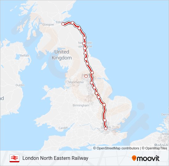 LONDON NORTH EASTERN RAILWAY Train Line Map