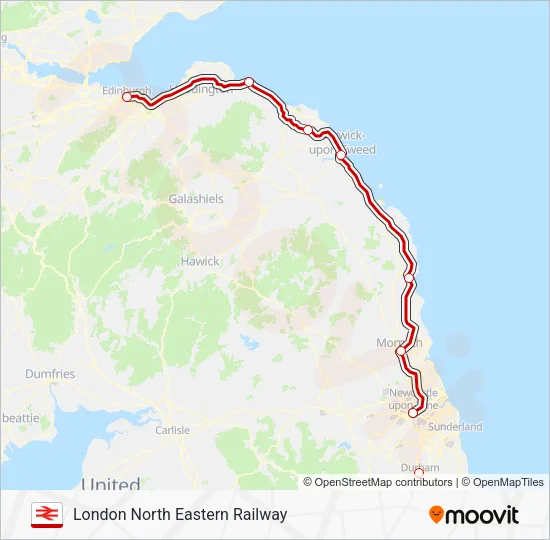 LONDON NORTH EASTERN RAILWAY Train Line Map