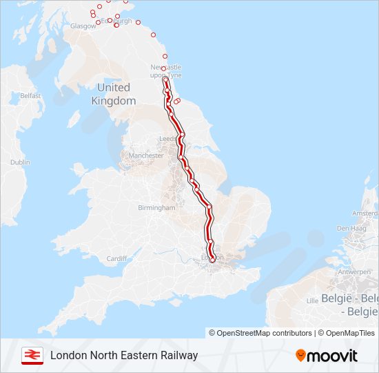 LONDON NORTH EASTERN RAILWAY Train Line Map