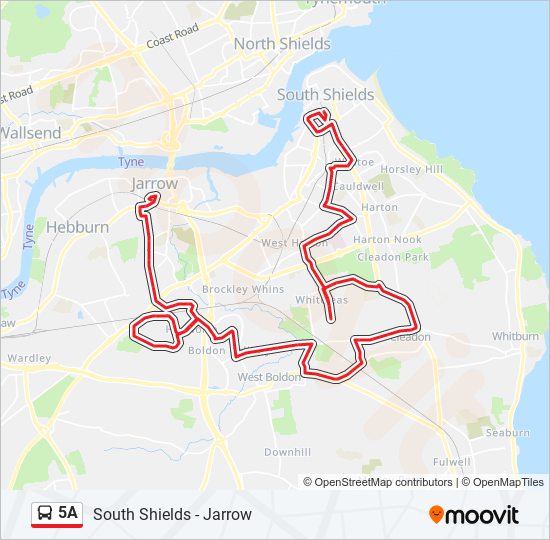 5a Route Schedules, Stops & Maps Jarrow (Updated)